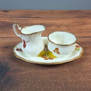 Jubilee Cream Sugar Set Tray White Gold Good Fruit Nut Bone China England